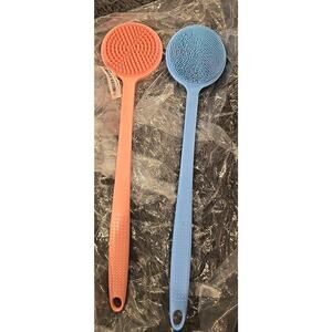 2pk Long Handled Silicone Body Brush & Hair Scrubber - Bath Shower His & Hers